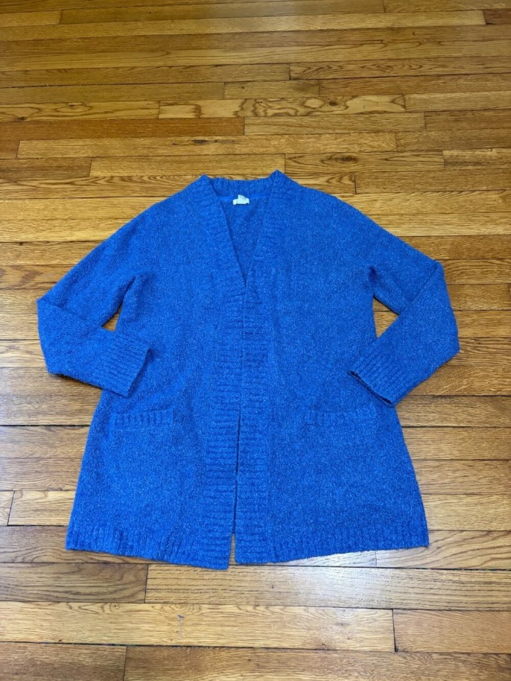 LL Bean Womens Open Front Cardigan Sweater Sz Large Acrylic Wool Knit Pockets